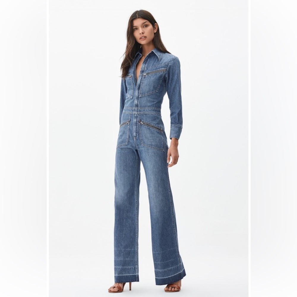Women's Blue Denim Jumpsuit Citizens Of Humanity Farrah S Sailing Retro Flare
